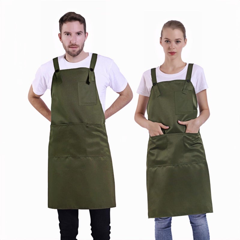 BIGHAS H Back Style Apron with Pocket for Women, Men Adjustable Large Size Comfortable, Kitchen, Home, Cooking 12 Colors (Bronze Green) - Image 1